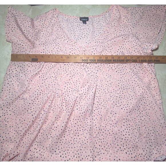 Torrid Womens Pink Polka Dot Blouse Size 1 Short Sleeve Cottagecore Fairy Casual - Picture 7 of 8
